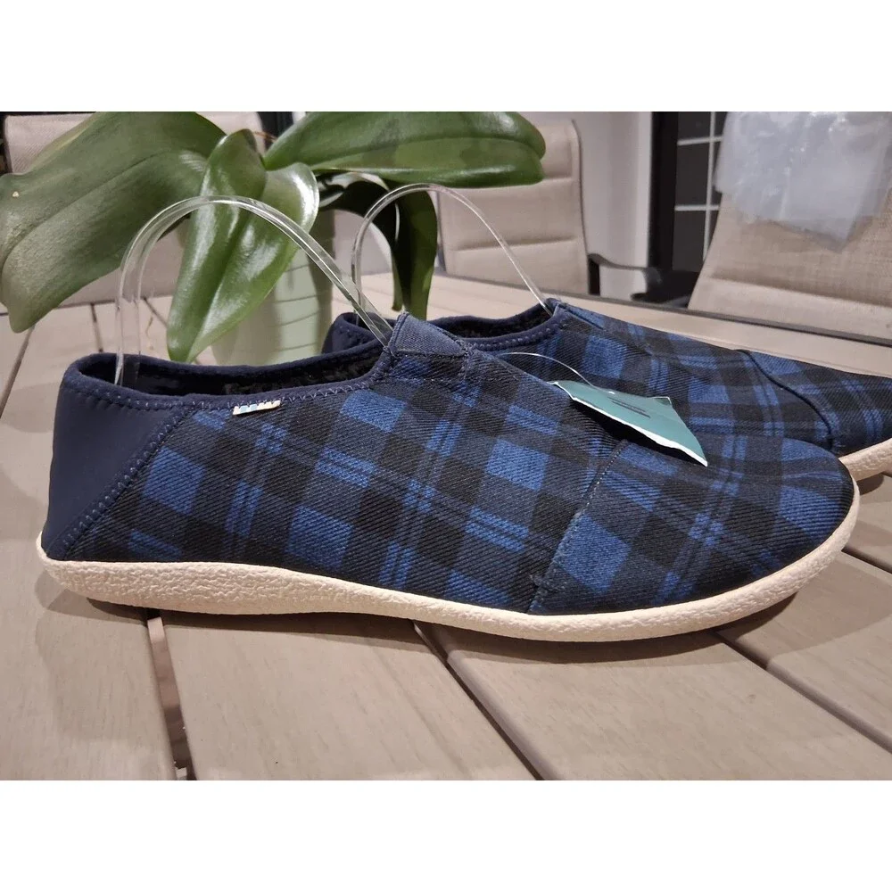 Mens Toms Rodeo Faux Fur Lined Slipper NWOB Black/blue size 13 SB7